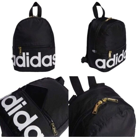 New Adidas Linear Mini Backpack in Black, White and Gold Classic Travel Everyday main image 7